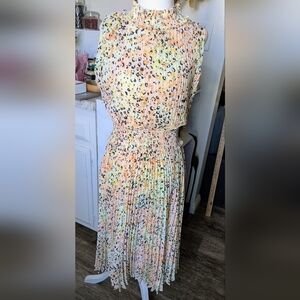 Nanette Lepore Orange and Yellow Leopard Print Midi Dress